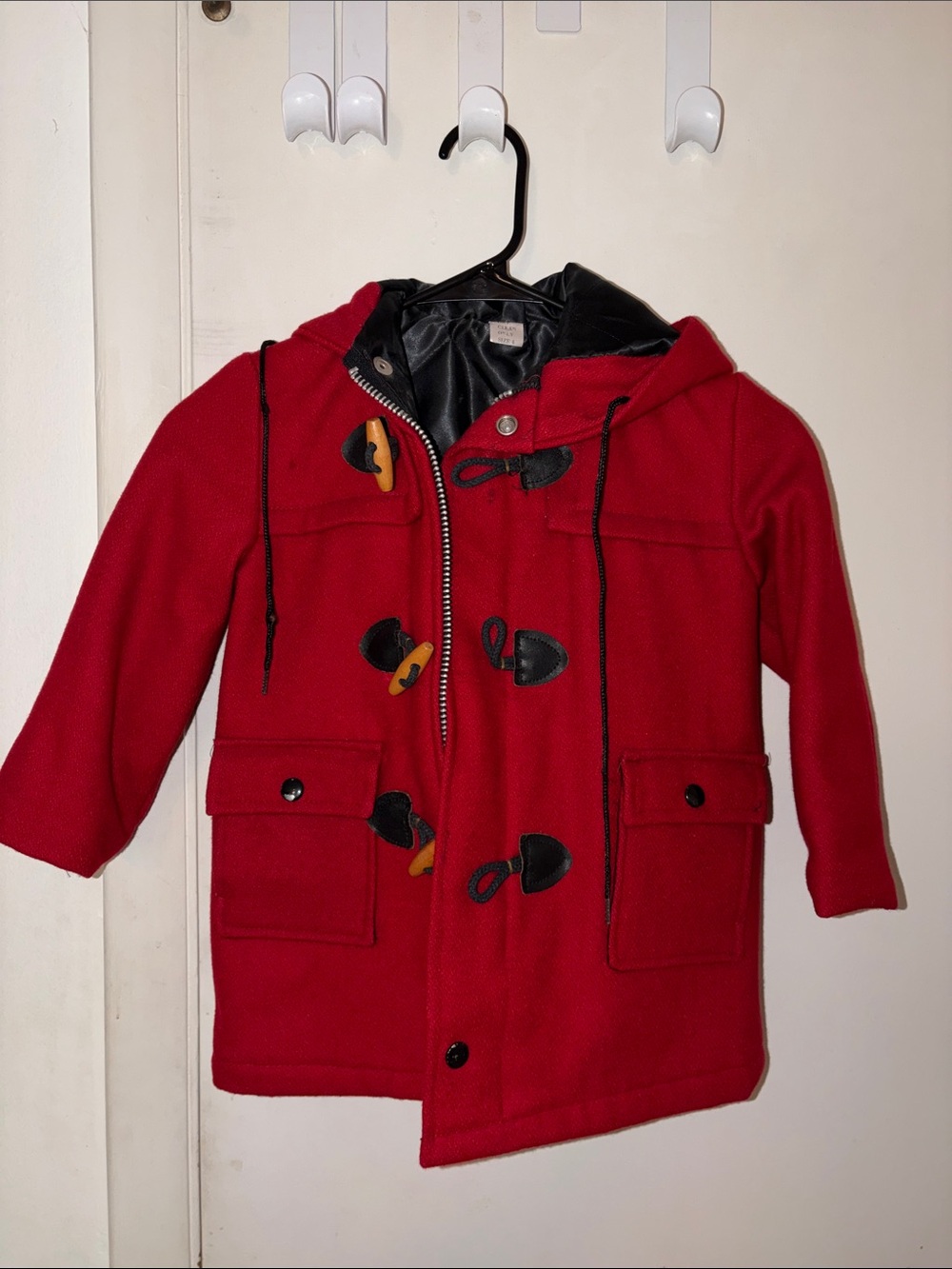 Children’s Red Wool Blend Hooded Toggle Duffle Coat